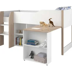 Halfhoogslaper met bureau Moscon 90x200 - wit/eik