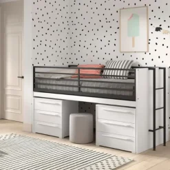 Halfhoogslaper Sammie 90x200cm - met bureau en ladekasten - wit