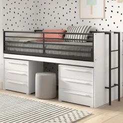 Halfhoogslaper Sammie 90x200cm - met bureau en ladekasten - wit