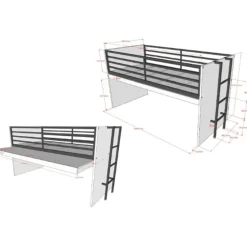 Halfhoogslaper Sammie 90x200cm - met bureau en ladekasten - wit