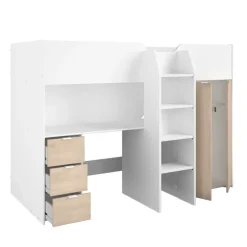 Halfhoogslaper Tristan - wit/eiken - 90x200 cm