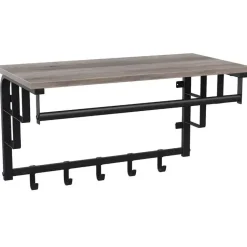 Hangende Kapstok met Plank, 5 haken - Grijs zwart