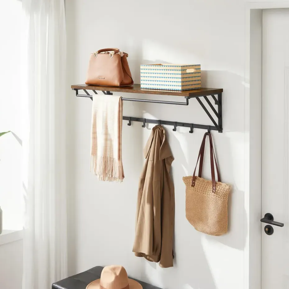Hangende Kapstok met Plank - Bruin Zwart