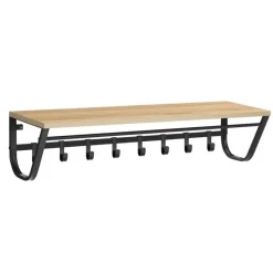 Hangende Kapstok voor Muur of Wand - 8 Haken en 1 Bar - 90 cm Lang - Lichte Eik