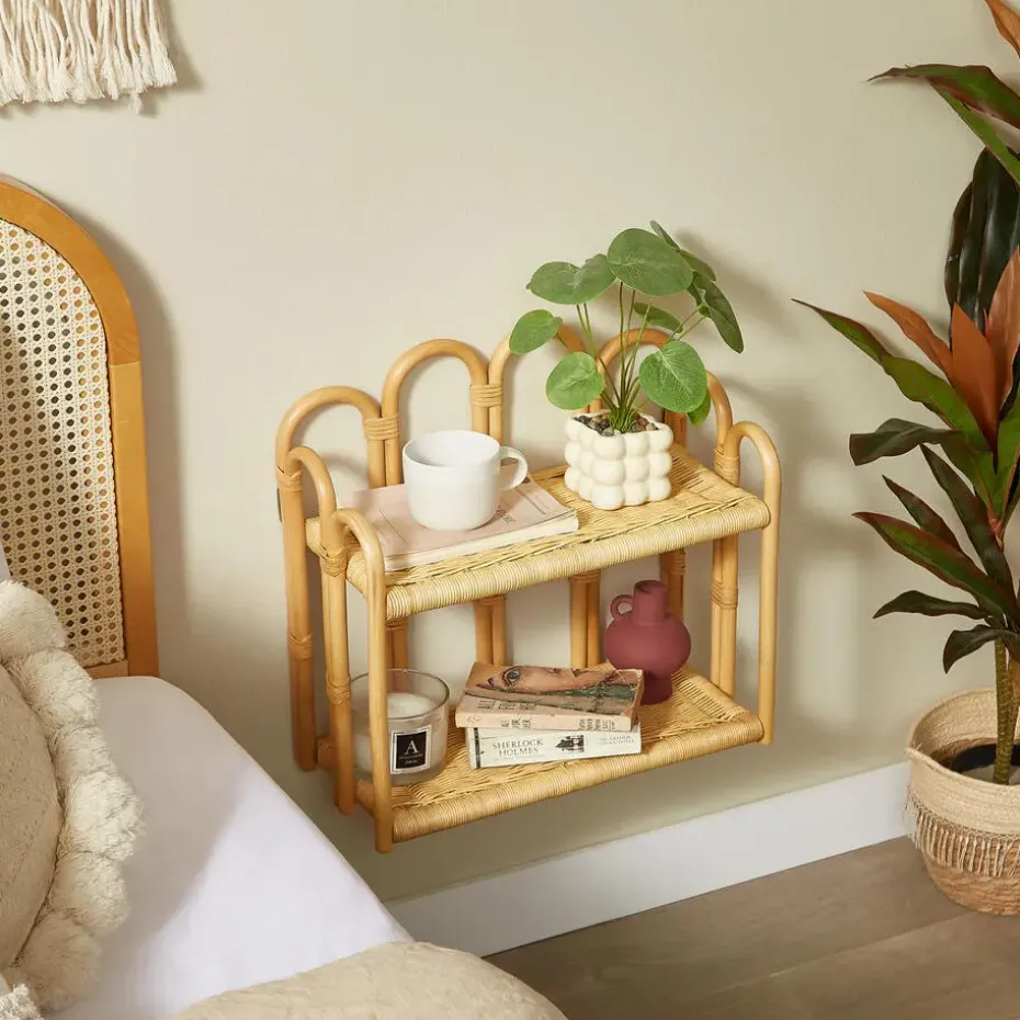 Hangende Opbergplank 2 Niveaus in Natuurlijk Rotan