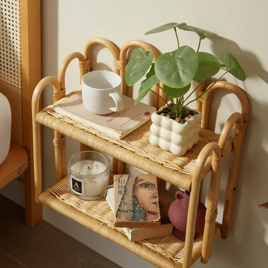 Hangende Opbergplank 2 Niveaus in Natuurlijk Rotan