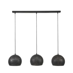 Hanglamp industrieel Aya 3-lichts zwart bruin 25x110x150 cm Zwart bruin
