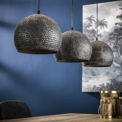 Hanglamp industrieel Aya 3-lichts zwart bruin 25x110x150 cm Zwart bruin