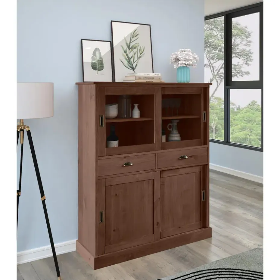 Harry - Kast met 2 glazen deuren en 2 deuren bruin grenen