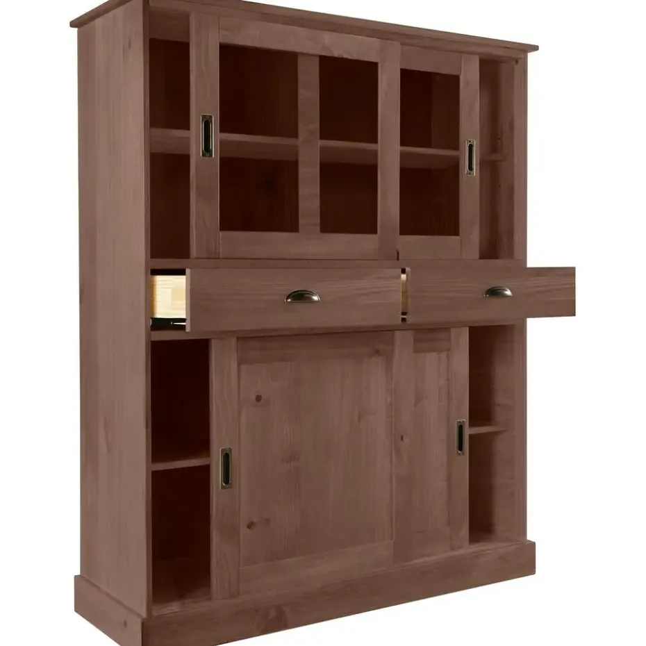 Harry - Kast met 2 glazen deuren en 2 deuren bruin grenen