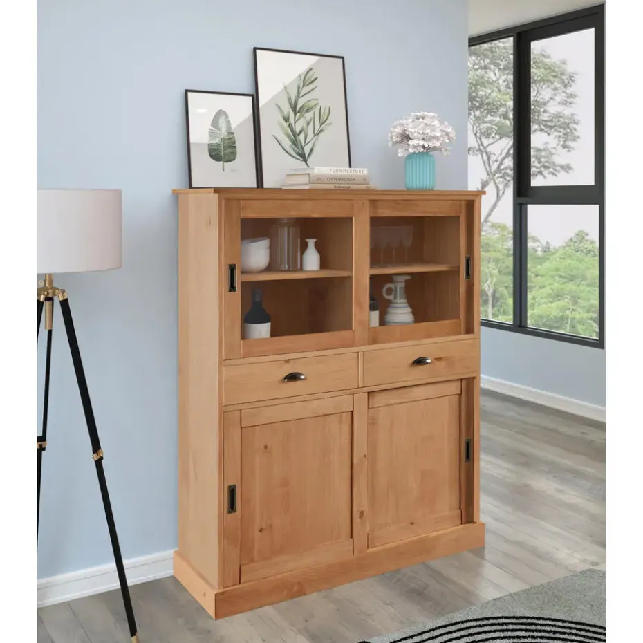 Harry - Kast met 2 glazen deuren en 2 deuren natuurlijk grenen