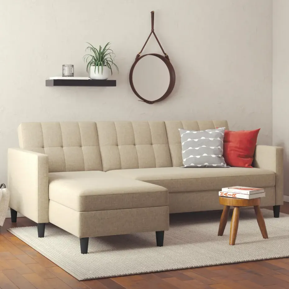 Hartford - 3-zits hoekslaapbank in cappuchino stof