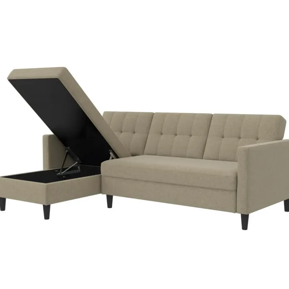 Hartford - 3-zits hoekslaapbank in cappuchino stof