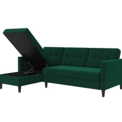 Hartford - 3-zits hoekslaapbank in donkergroen stof