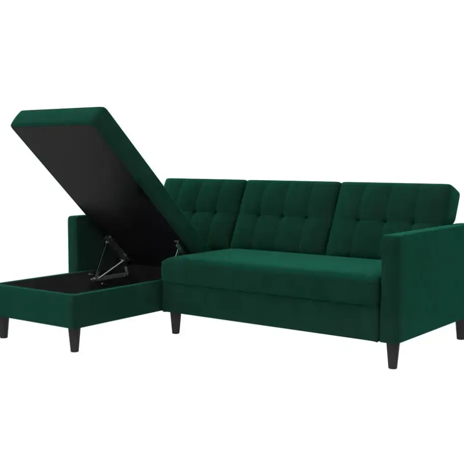 Hartford - 3-zits hoekslaapbank in donkergroen stof