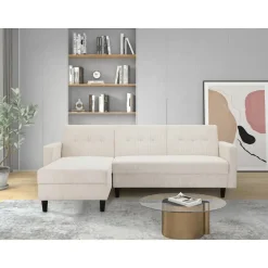 Hartford II - 3-zits hoekslaapbank in crèmekleurige stof