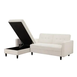 Hartford II - 3-zits hoekslaapbank in crèmekleurige stof