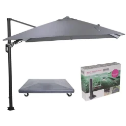 Hawaii Lumen parasol - lichtgrijs doek - incl. 90 kg voet en hoes