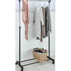 HI mobiel kledingrek - verstelbaar - op wielen - zwart - 160 cm