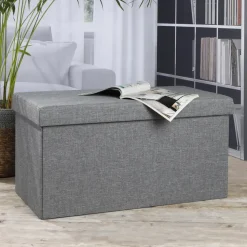 HI poef/hocker/opbergbox - grijs - mdf - 76 x 38 cm