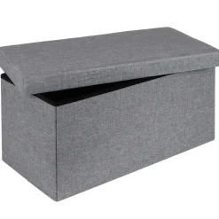 HI poef/hocker/opbergbox - grijs - mdf - 76 x 38 cm