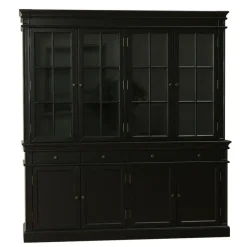 Hioshop Amaretta vitrinekast 4 deuren- zwart antiek gepatineerd Breedte 186