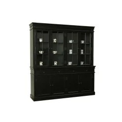 Hioshop Amaretta vitrinekast 4 deuren- zwart antiek gepatineerd Breedte 186