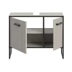 Hioshop Bagno wastafel 2 deuren lichtgrijs- crèmekleurig