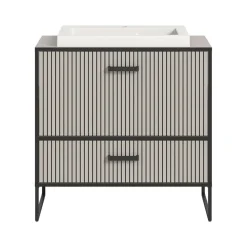 Hioshop Bagno wastafel incl wasbak 1 lade 1 klepdeur lichtgrijs- crèmekleurig