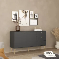 Hioshop Bodo dressoir 2 deuren- 3 lades matgrijs