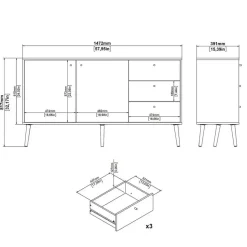 Hioshop Bodo dressoir 2 deuren- 3 lades matgrijs
