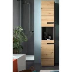 Hioshop Canu kolomkast 2 deuren- 1 plank eiken decor- grijs