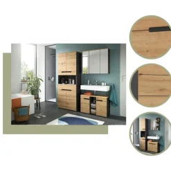 Hioshop Canu kolomkast 2 deuren- 1 plank eiken decor- grijs