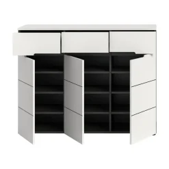 Hioshop Canu schoenenkast 3 deuren- 3 lades wit- grijs