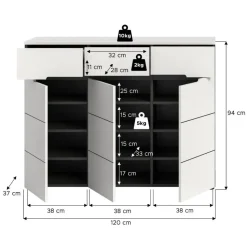Hioshop Canu schoenenkast 3 deuren- 3 lades wit- grijs