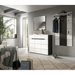 Hioshop Canu schoenenkast 3 deuren- 3 lades wit- grijs