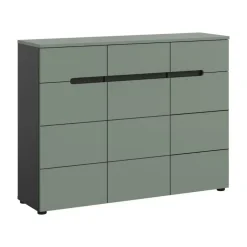 Hioshop Canu schoenenkast 3 deuren- 3 lades stofgroen- donkergrijs