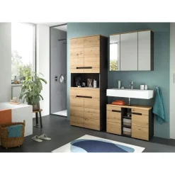 Hioshop Canu wastafel 2 deuren- 3 planken eiken decor- grijs