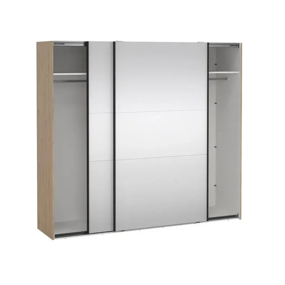 Hioshop Como schuifdeurkast 2 deuren met spiegel 245x220cm eikdecor