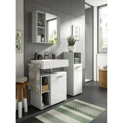 Hioshop Copa wastafel 1 deur- 2 planken wit hoogglans- lichtgrijs