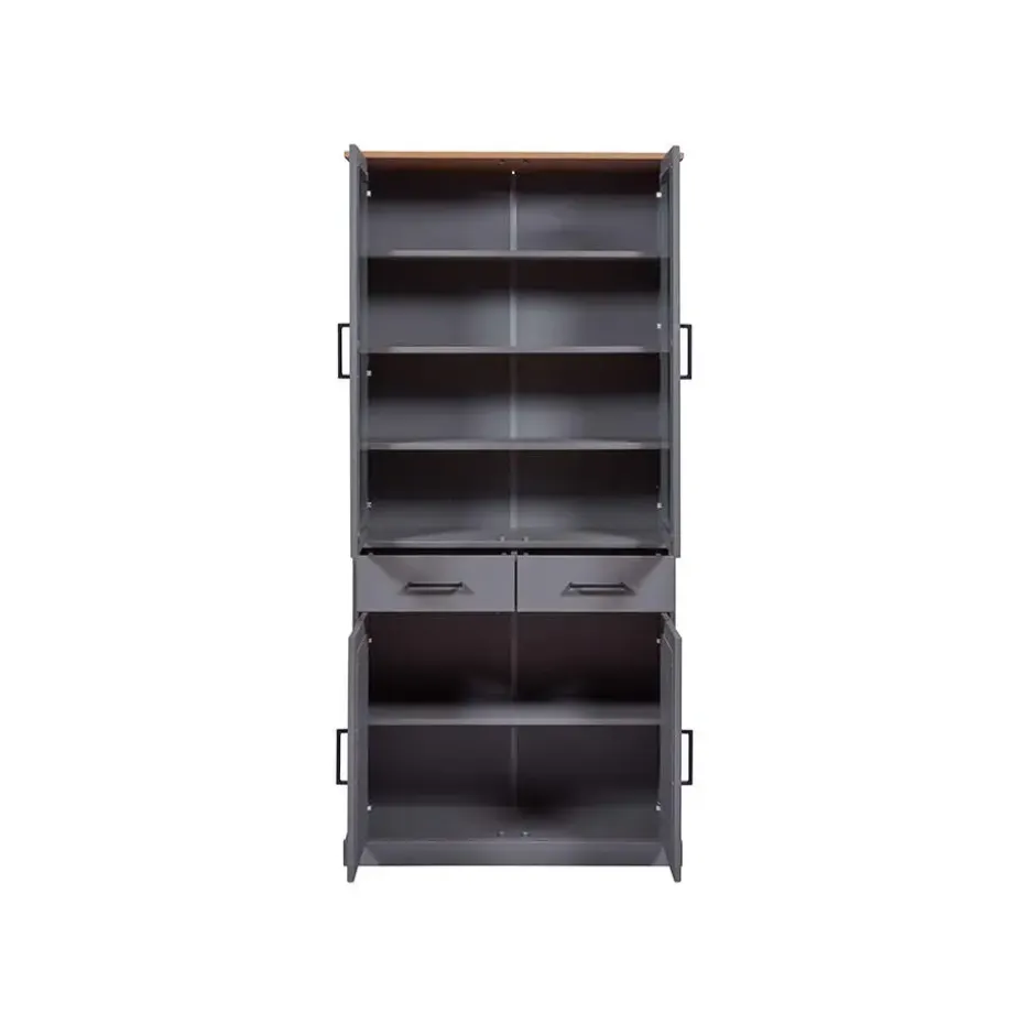 Hioshop Forenzo vitrinekast 4 deuren- 2 lades grijs- natuur