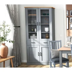 Hioshop Forenzo vitrinekast 4 deuren- 2 lades grijs- natuur