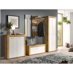 Hioshop Jam schoenenkast 2 deuren wit- eik decor