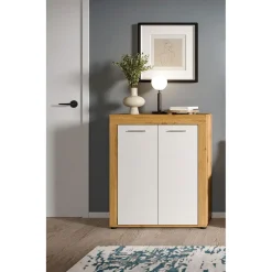 Hioshop Jam schoenenkast 2 deuren wit- eik decor