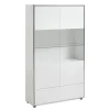 Hioshop Kenan vitrinekast 2 deuren- 1 lade wit hoogglans gelakt