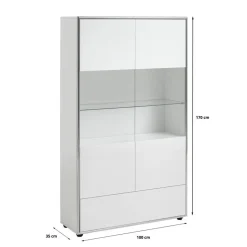 Hioshop Kenan vitrinekast 2 deuren- 1 lade wit hoogglans gelakt