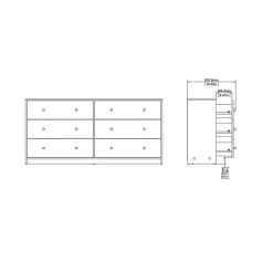 Hioshop Maria kommode breed met 6 lades- wit