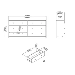 Hioshop Maria kommode breed met 6 lades- wit