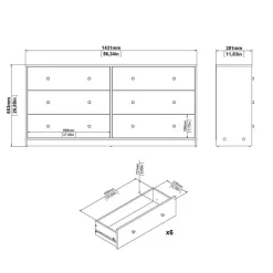 Hioshop Maria kommode breed met 6 lades- wit