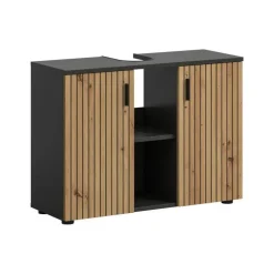 Hioshop Mone wastafel 2 deuren- 2 planken eiken decor- donkergrijs